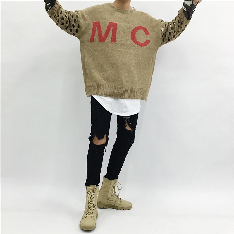 破洞欧美高街别针男包牛仔长裤