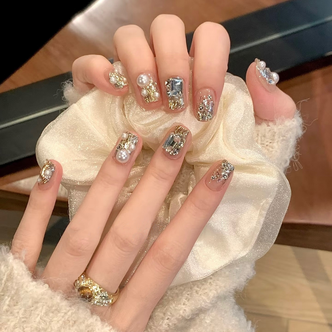 超短梯波浪魔镜粉钻纯手工定制穿戴甲成品假指甲贴片美甲成品显白,彩妆/香水/美妆工具,美甲工具,淘宝优惠券,粉丝福利购,淘宝优惠卷