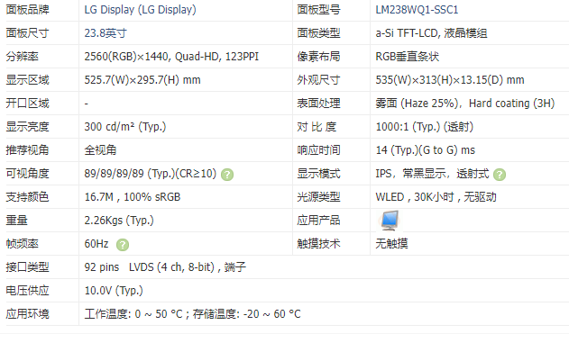 LM238WQ1-SSC1/SSB1/SSB2 LTM238HL06/M238DAN01.1 01.6 液晶屏