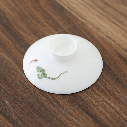 鱼戏莲蓬盖碗单盖子6cm-10cm各尺寸羊脂玉白瓷泡茶杯泡茶碗盖子