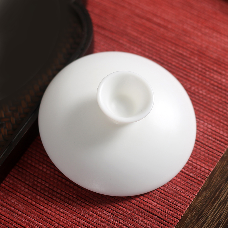 素烧猪油白瓷盖碗单盖子哑光磨砂