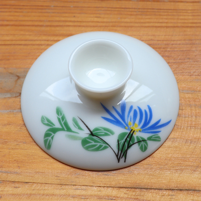 粉彩菊花盖碗茶杯单盖子 配件三才盖碗盖子 茶碗大号盖子茶具零配