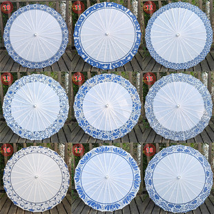 青花瓷舞蹈伞道具走秀伞儿童旗袍傣族装饰演出跳舞伞古典风滇南伞