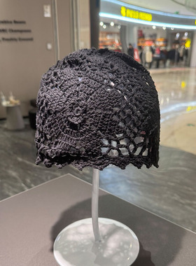 镂空大花编织帽子女春季包头针织帽时尚百搭显脸小女士夏季钩花帽