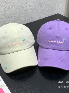 2026年韩版紫色字母刺绣棒球帽男女春夏显脸小防晒遮阳鸭舌帽大头