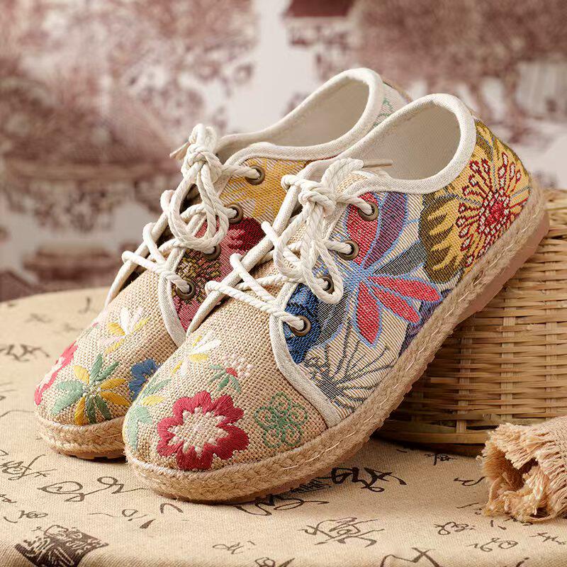 春秋季老北京布鞋女民族风绣花女单鞋防滑平底女布鞋少女鞋懒人鞋
