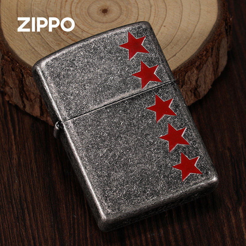 zippo打火机正红五星 之宝官方旗舰正品仿古黑银情人节送男友礼物