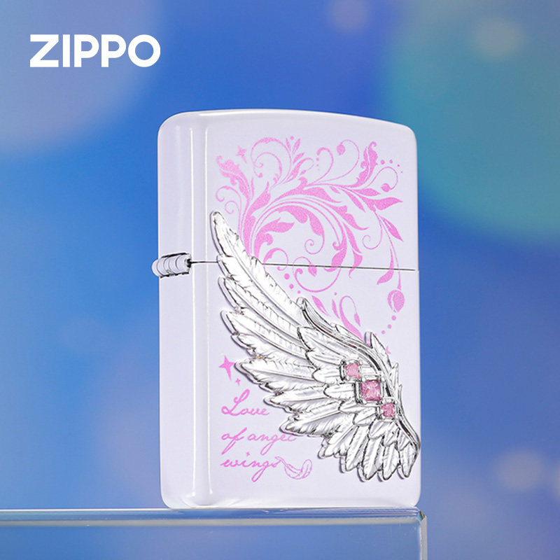 zippo打火机正版 热恋之翼粉钻白哑漆生日礼物送男朋友女朋友礼物图片