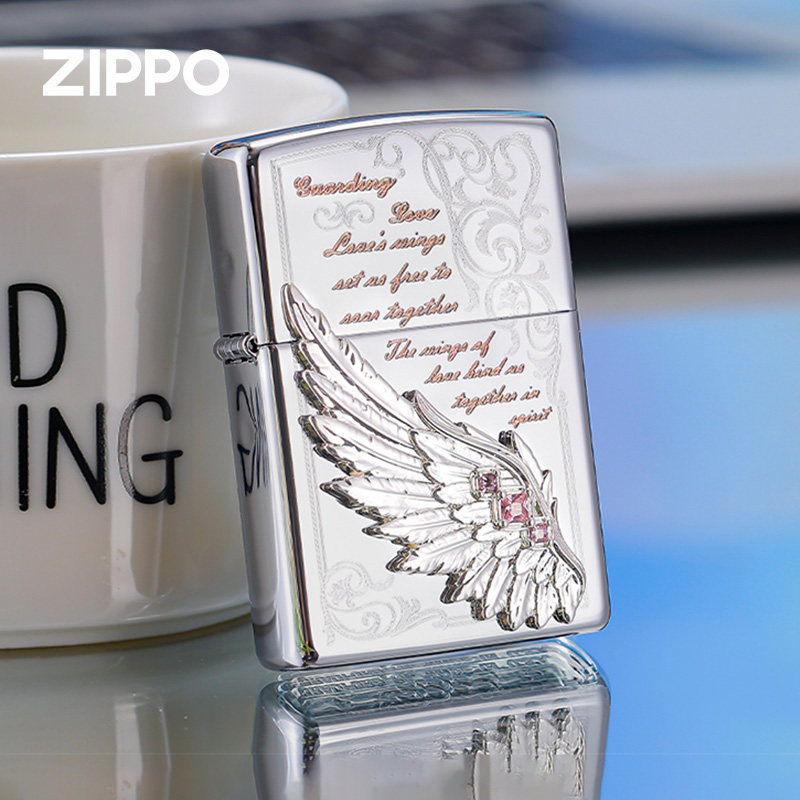 zippo打火机守护之翼翅膀贴章热恋之翼送男朋友圣诞礼物 煤油防风
