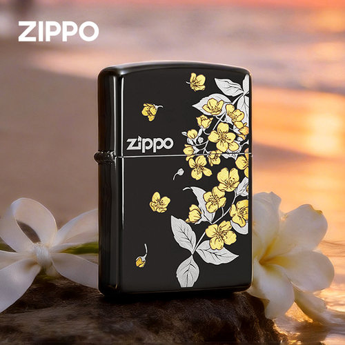 zippo打火机黑冰雕刻春绘茉莉 个性定制正品防风煤油送男生的礼物