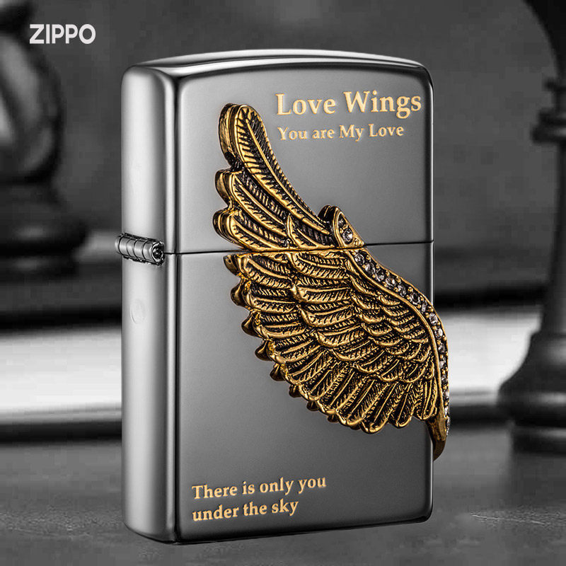 ZIPPO打火机爱情之翼 正版芝宝旗舰正品贴章镜面送男友情人节礼物