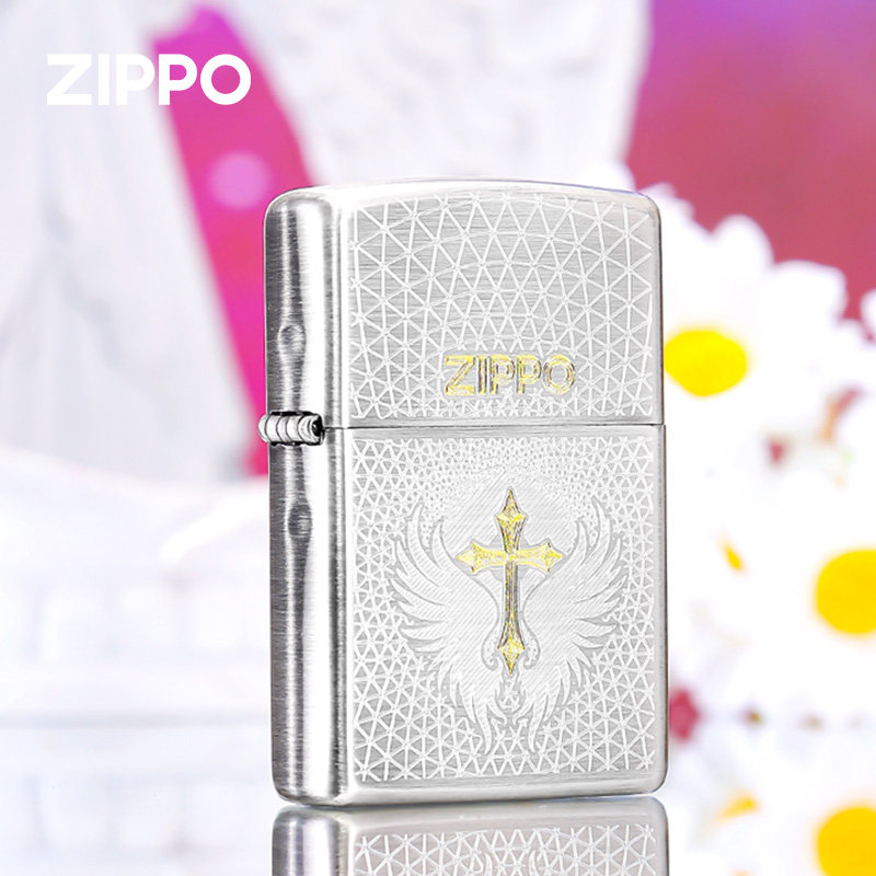 zippo打火机拉丝古银飞翼天使