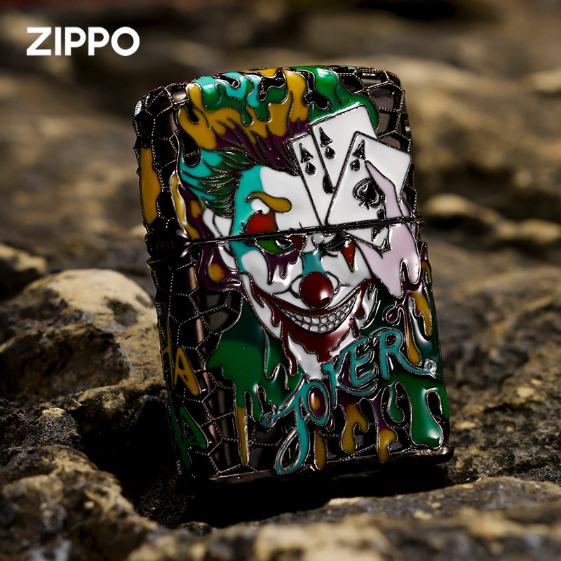 zippo打火机正品 花丝珐琅夜光小丑黑色官方芝宝正版防风煤油火机