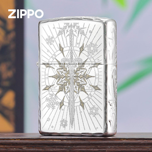 zippo打火机 凌雪问剑镀银咬边雕刻新年礼物送男朋友生日煤油防风