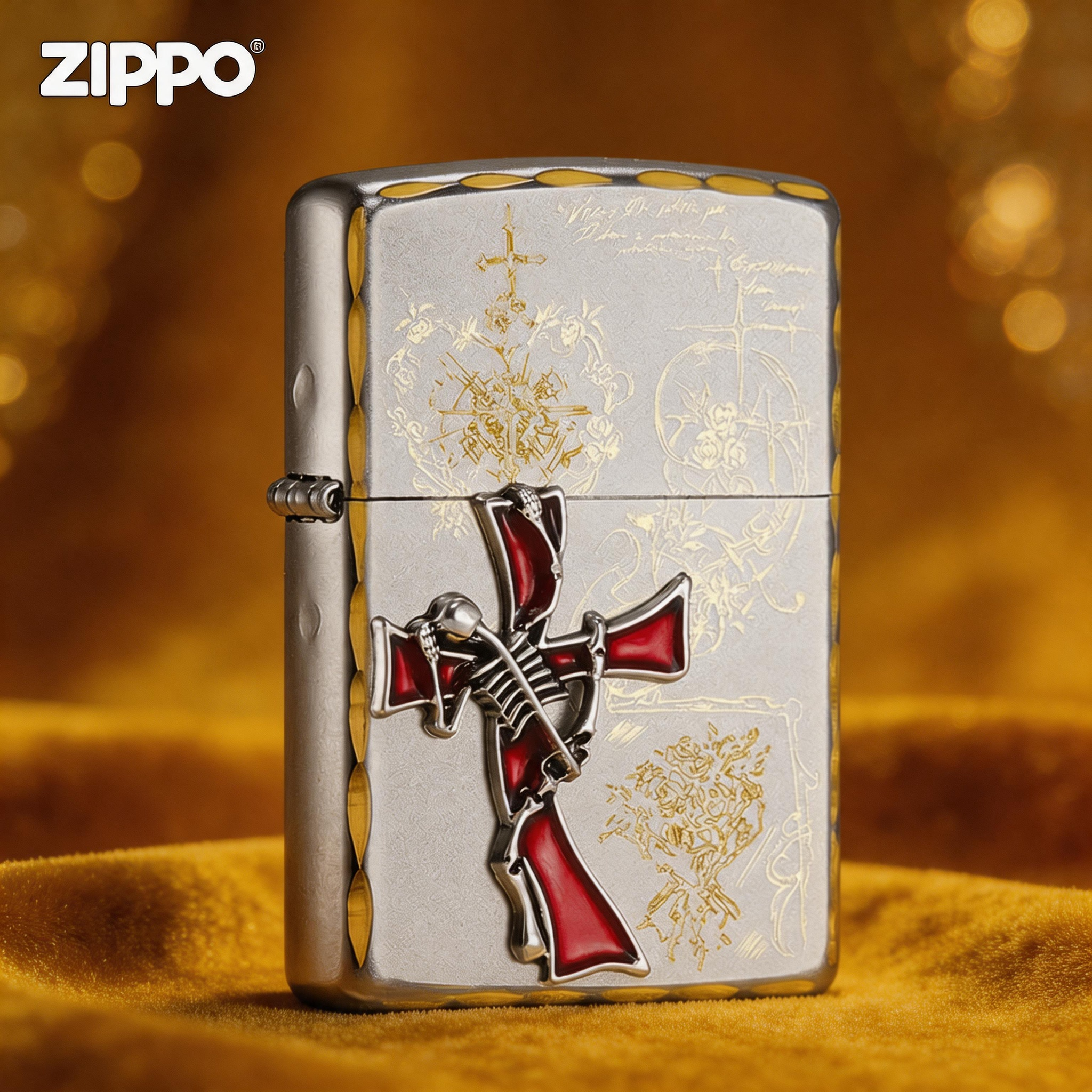 zippo打火机正品 炽心告白咬边雕刻十字贴章防风煤油送男生女生礼