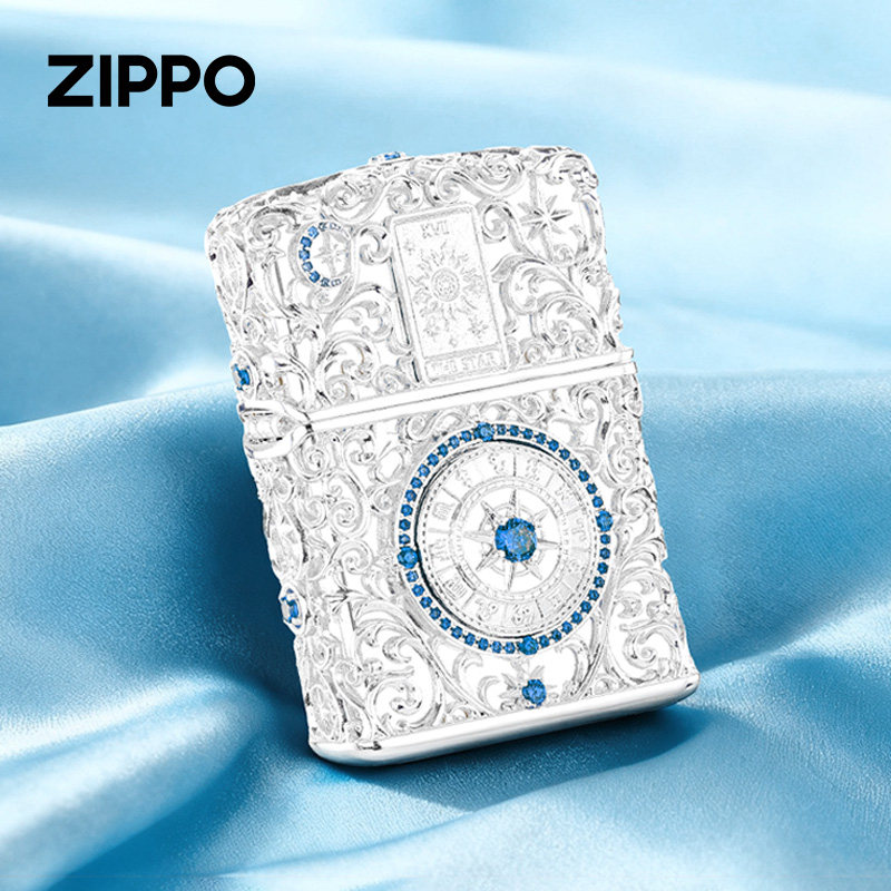 zippo打火机正版热恋罗盘 恋与星盘蓝钻镀银花丝镶嵌高档七夕礼物