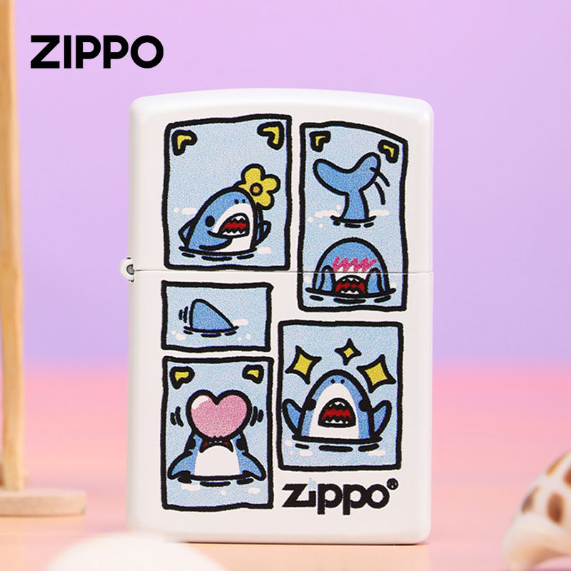 新年情人礼物送男朋友礼盒装 zippo打火机白哑漆鲨鱼日记防风煤油
