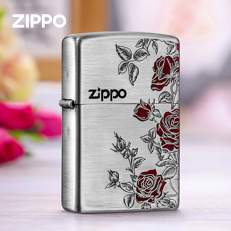正版zippo打火机 蔷薇之心镀银拉丝 防风煤油正品七夕礼物送男友
