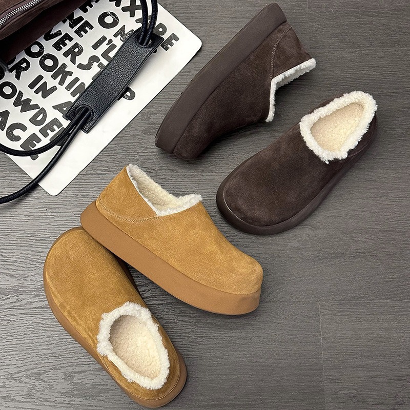 小土豆棉鞋女2025冬季新款加绒保暖厚底真皮舒适一脚蹬勃肯雪地鞋