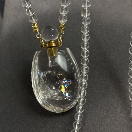 天然白水晶爆彩七彩香水瓶吊坠精油瓶项链 女款送女友闺蜜礼物