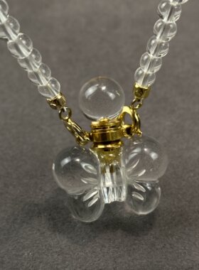 天然白水晶蝴蝶结香水瓶吊坠精油瓶项链女款锁骨链送女友闺蜜礼物