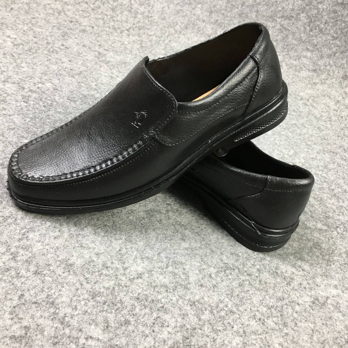 喜步佳男士防水胶鞋没有鞋带平跟底仿皮鞋纯黑色工作低筒爸爸雨鞋