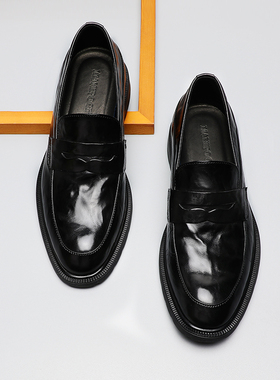 新款英伦手抓纹真皮乐福鞋男舒适透气男鞋时尚潮流一脚蹬休闲皮鞋