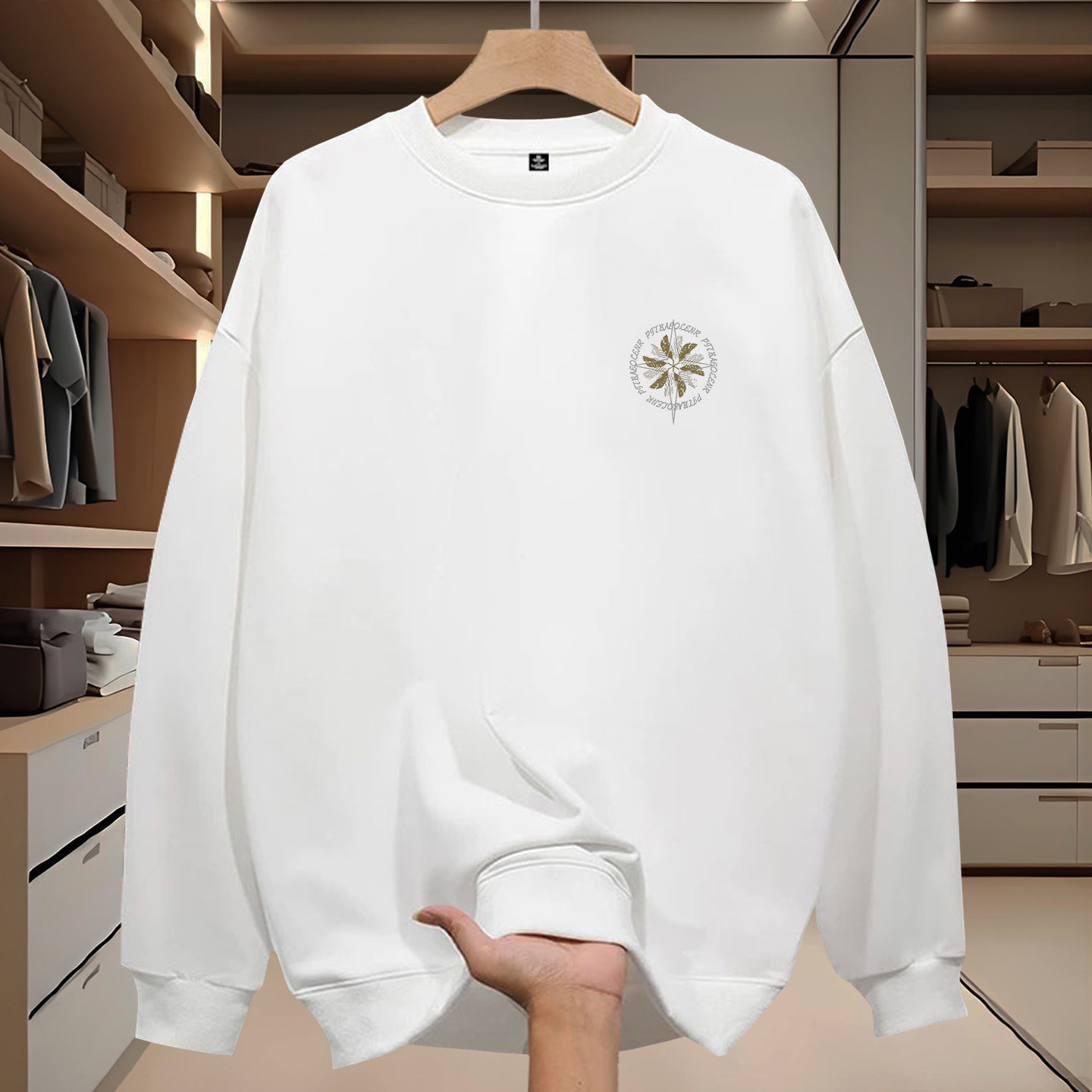 CMKC潮流棉圆领大码打底衫卫衣男春秋季宽松印花长袖上衣百搭时尚