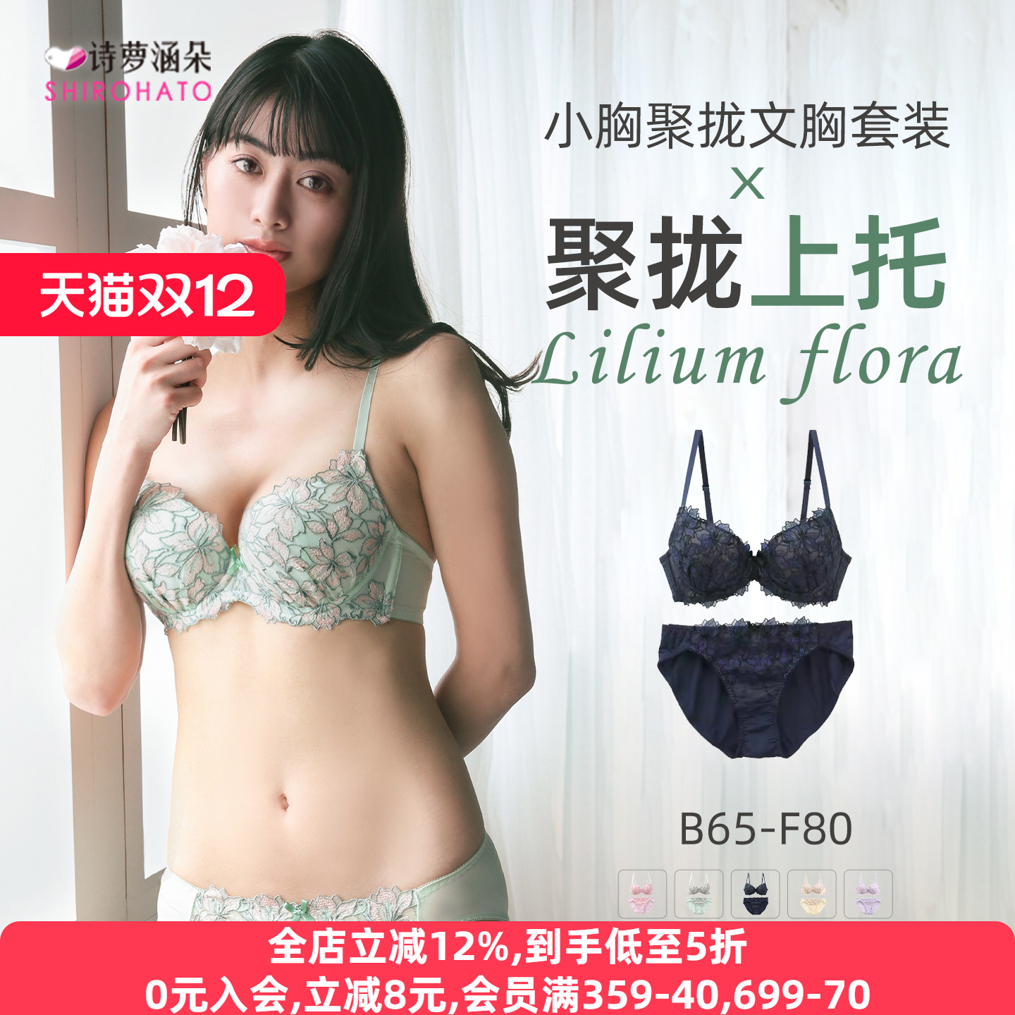 诗萝涵朵聚拢收副乳蕾丝文胸套装