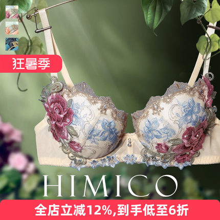 HIMICO内衣女聚拢显大收副乳防下垂刺绣蕾丝性感纯欲文胸罩029
