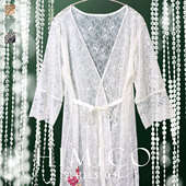 HIMICO内衣女日系透明蕾丝精致立体刺绣性感奢华居家服睡袍031