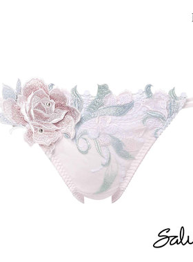 华歌尔Salute内裤女奢华浮雕刺绣性感透明蕾丝低腰双环三角裤22G