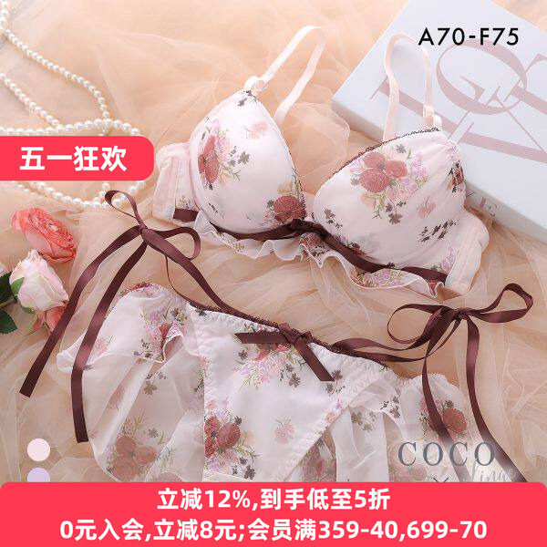 美匠诗萝涵朵内衣套装女小胸上托日系聚拢显大雪纺蕾丝文胸套装
