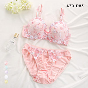 诗萝涵朵SHIROHATO内衣套装女小胸聚拢显大可爱蕾丝刺绣性感文胸