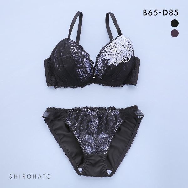 诗萝涵朵SHIROHATO内衣套装低心位V字性感聚拢刺绣蕾丝美背文胸