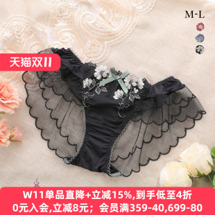 452 女日系透明蕾丝可爱荷叶边性感低腰三角内裤 Risa Magli内裤