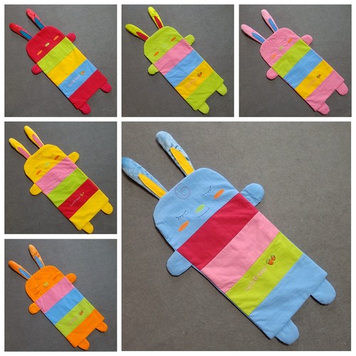 棉绉布刺绣卡通可爱眯眼兔枕套