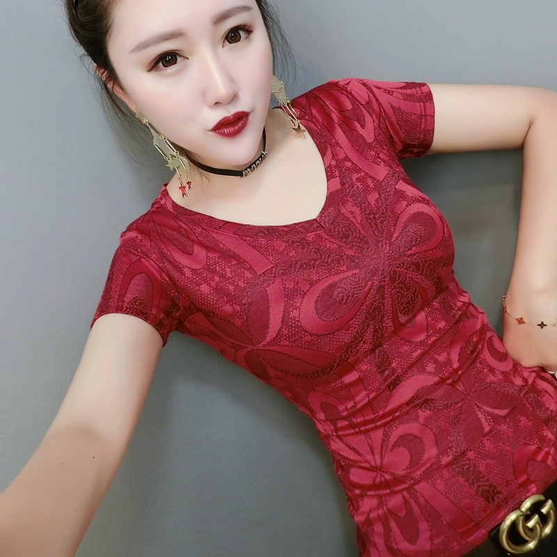 Băng lụa sexy blouse của phụ nữ Châu Âu quần áo của phụ nữ 2020 mới mùa hè nước ngoài phong cách áo sơ mi nhỏ mùa hè váy áo thun nửa tay cổ chữ V xu hướng - Áo phông