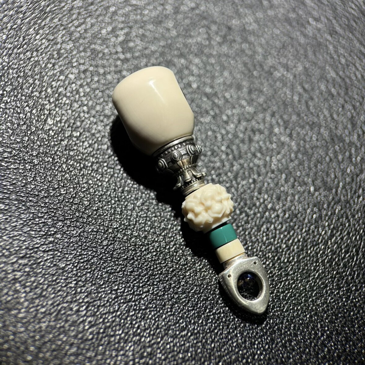 天然冰芯料猛犸三通套装榫卯工艺纯手工制925银塔头尾束文玩配饰