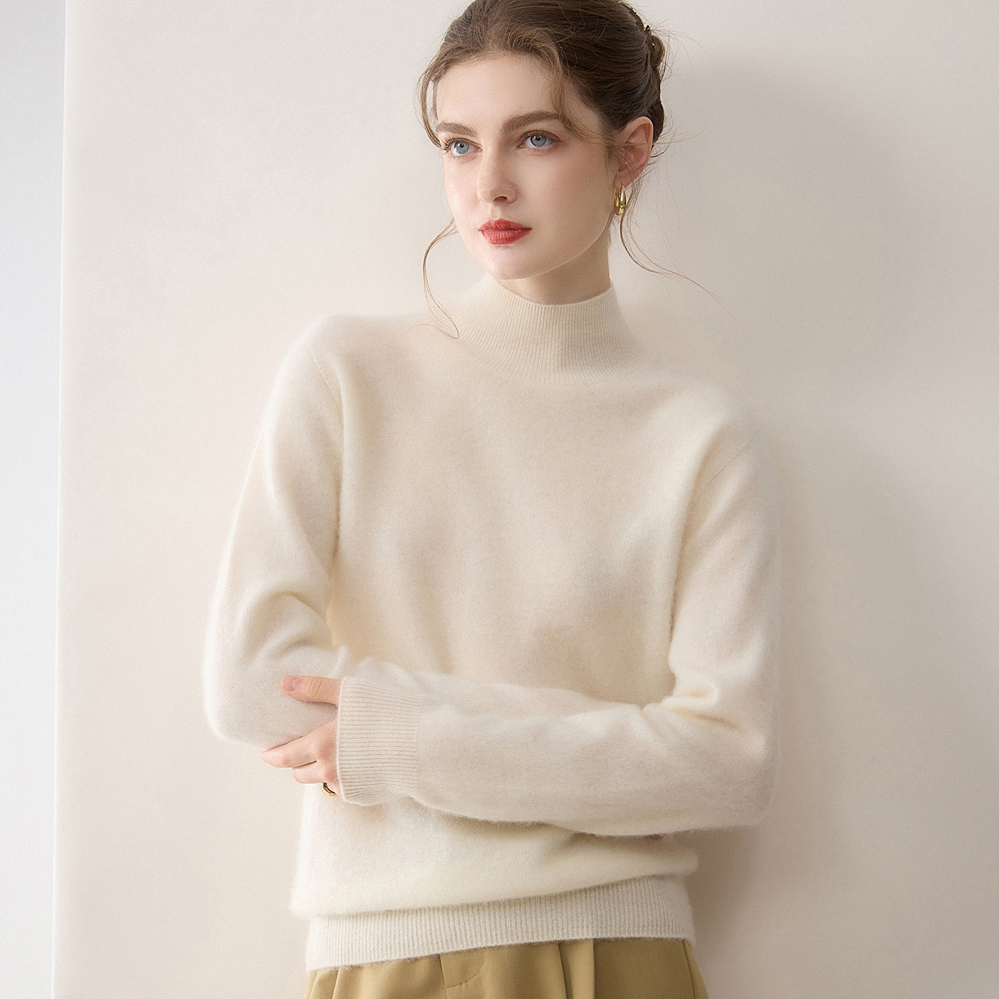 100%纯山羊绒女针织打底衫宽松显瘦厚款长袖套头毛衣内搭秋冬新款