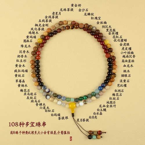 多宝手串108种木头菩提玉石项链