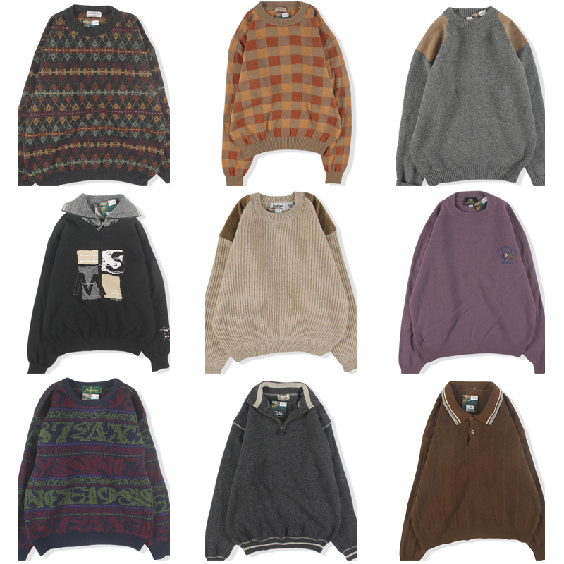 古着vintage复古羊毛衫套头V圆领