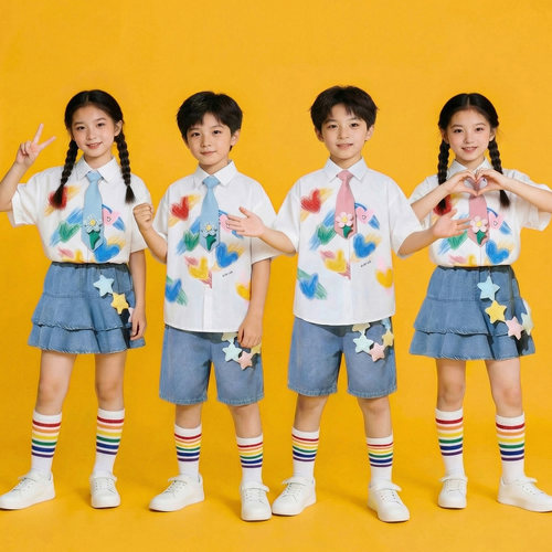六一儿童啦啦队演出服学院风小学生合唱朗诵表演幼儿园毕业照班服