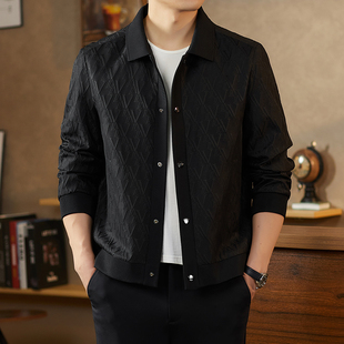 强者保罗翻领夹克男中青年春季扣子休闲风提花外套高级感帅气男装