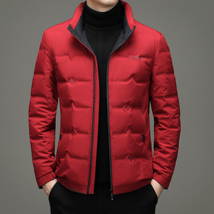 强者保罗红色羽绒服男短款2025冬季新款立领本命年白鸭绒保暖外套