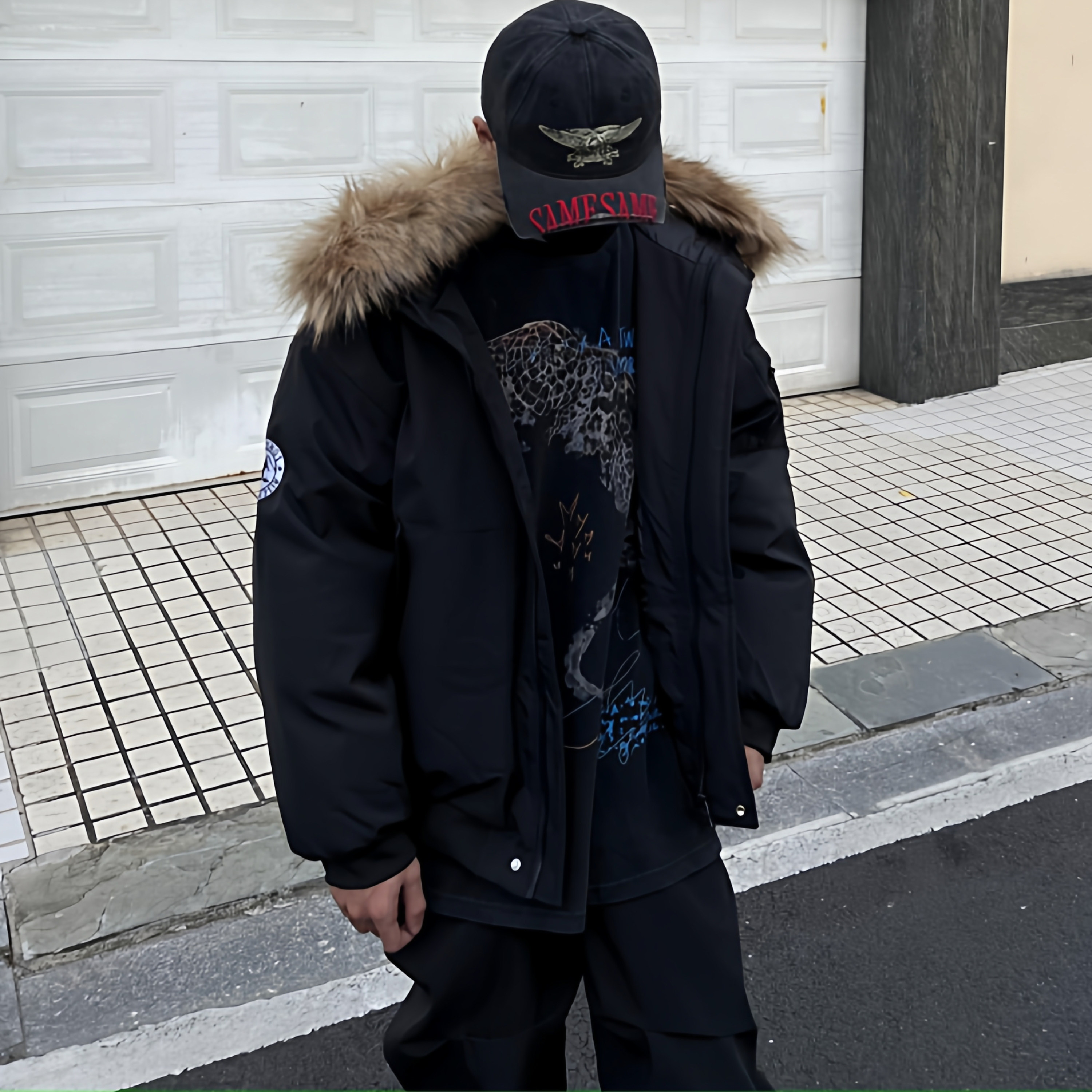 美式复古字母刺绣派克服棉衣