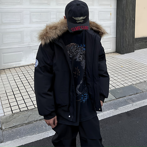 美式复古字母刺绣派克服棉衣