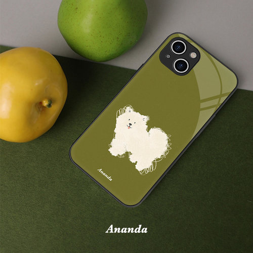 手绘开心小狗iPhone15苹果16promax液态玻璃手机壳nova11小米14新款mate60华为p70芥末绿opporeno荣耀90vivox
