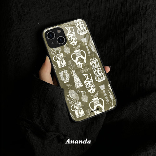 小众不撞壳原创新中式瓷器新中式插画设计iphone13艺术苹果14手机壳12芥末绿15高级全包软壳16Promax精孔华为