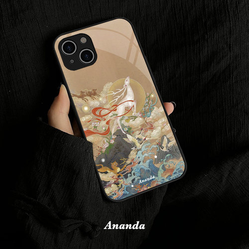 新中式敦煌九色鹿适用oppofindx8手机壳保护套iPhone16Promax苹果14镜头全包防摔高级感国风液态玻璃华为vivo